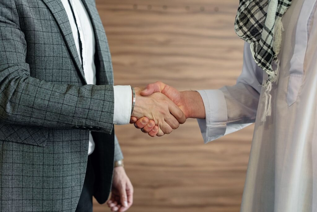 Business partners shaking hands on a channel partnership